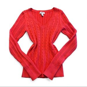 Y2K Arizona Jean Company Vibrant Red/Orange V-Neck Sweater